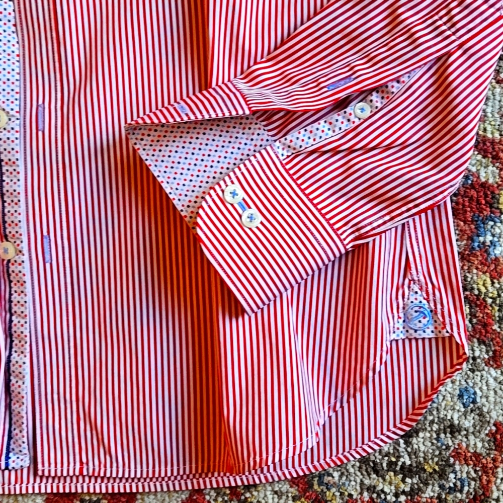 Men's Hammer Made Designer red white stripe button down shirt slim 16 1/2